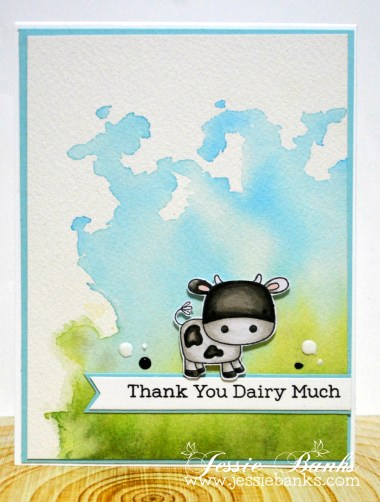 Copic colouring on the cow, watercolor background. Be sure to check my blog for a colouring video!